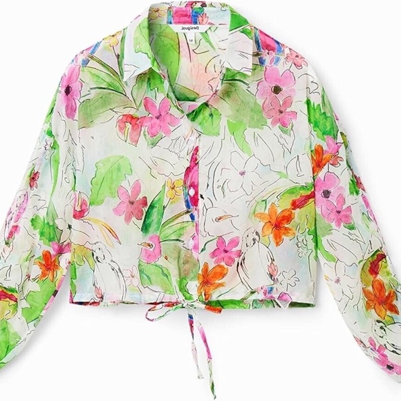 Desigual Women's Crop Top Blouse Floral Medium - Picture 1 of 7